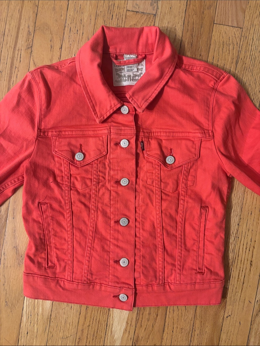 Levi's Cropped Stretch Denim Trucker Jacket - Coral Pink - Small